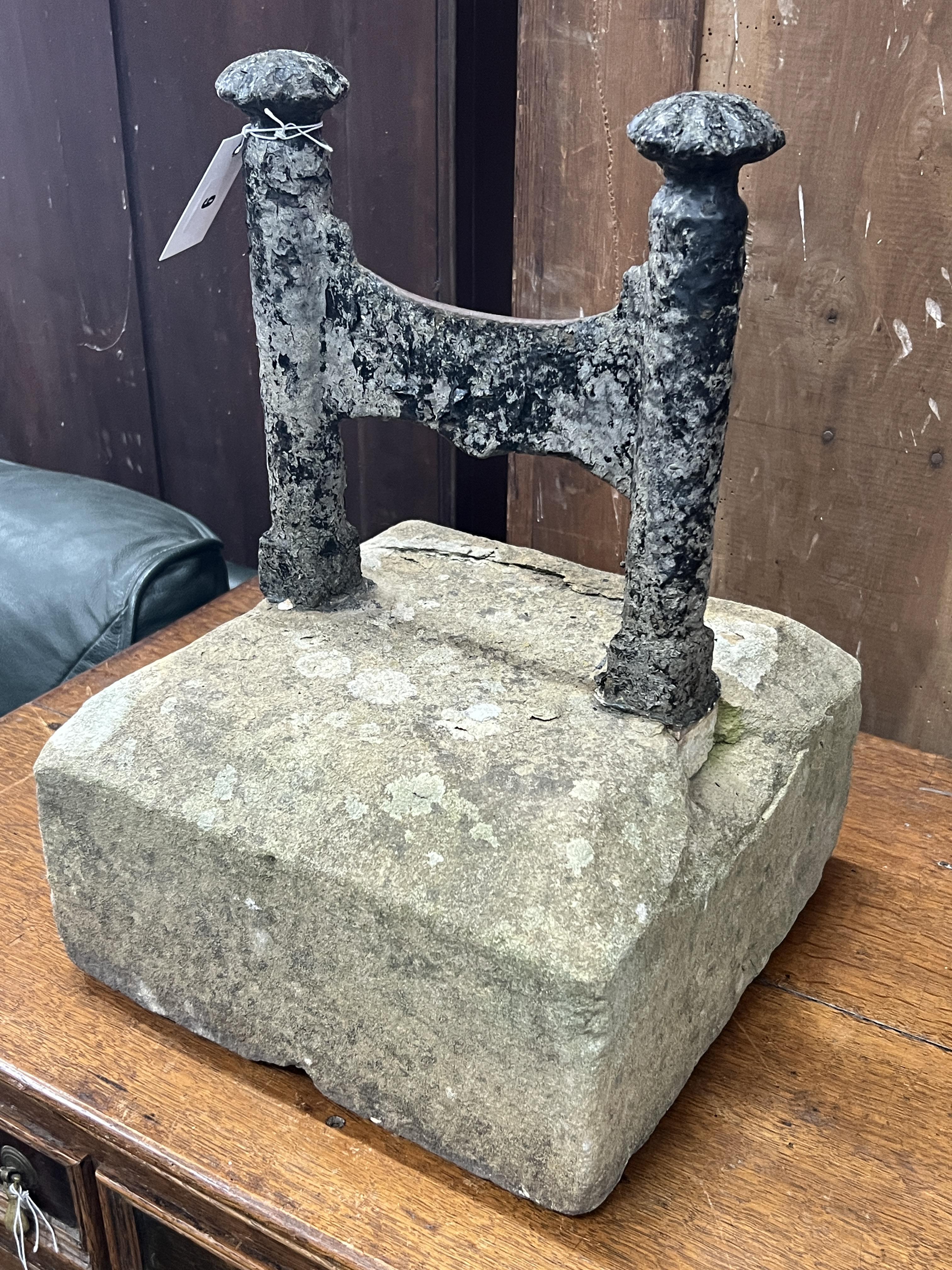 A Victorian cast iron bootscraper, width 30cm, depth 30cm, height 41cm